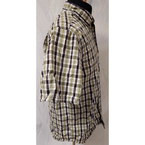 Carhartt Relaxed Fit Mens Large Green Brown Plaid Short Sleeve Button Work Shirt - Picture 7 of 12